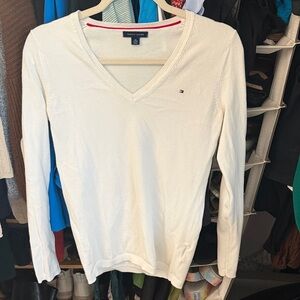 Tommy Hilfiger White V-Neck Sweater
